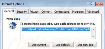 Remove HDVideoBar browser hijacker from Internet Explorer step 2