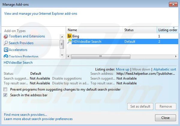 Remove HDVideoBar browser hijacker from Internet Explorer step 3