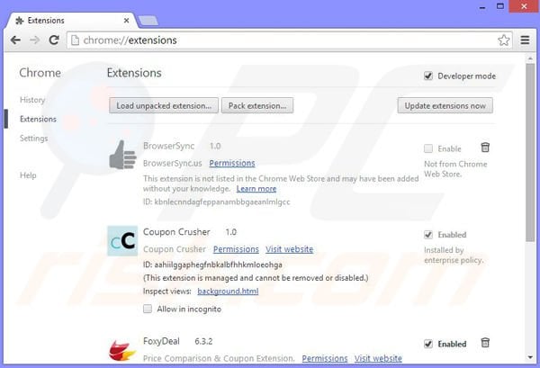 Removing HypeNet from Google Chrome step 2