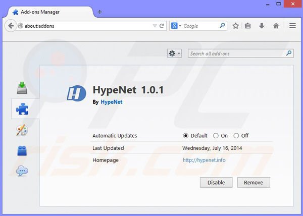 Removing HypeNet from Mozilla Firefox step 2