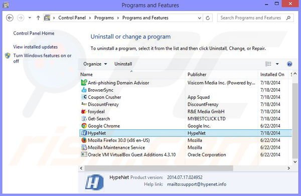 Removing HypeNet Ads via control panel