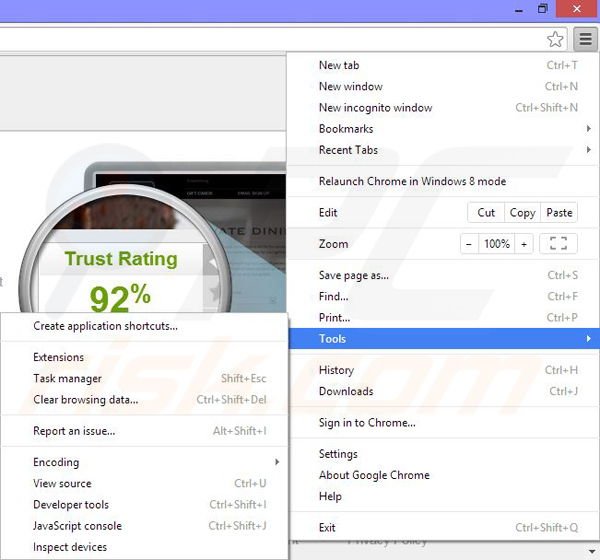 Removing iReview from Google Chrome step 1