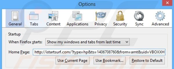 Removing istartsurf.com from Mozilla Firefox homepage