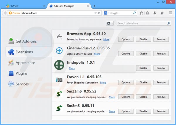 Removing myhome.vi-view.com related Mozilla Firefox extensions