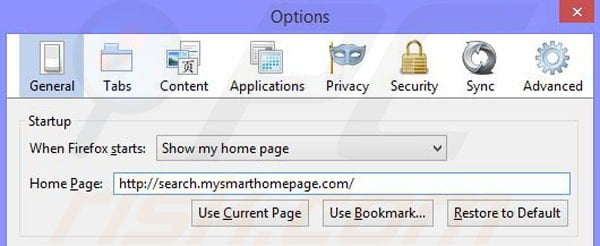 Remove My Smart Homepage browser hijacker from Mozilla Firefox step 2