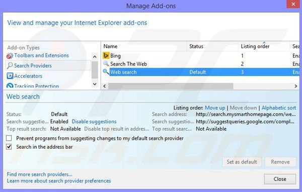 Remove My Smart Homepage browser hijacker from Internet Explorer step 3