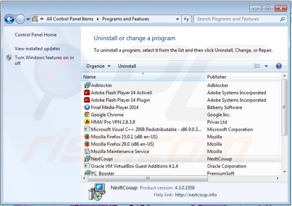 nextcoup adware uninstall via Control Panel