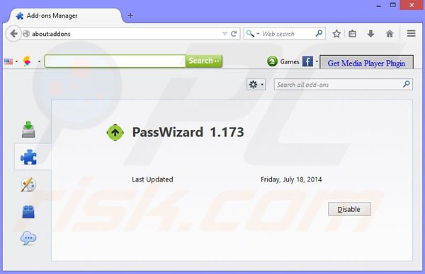 Removing PassWizard ads from Mozilla Firefox step 2