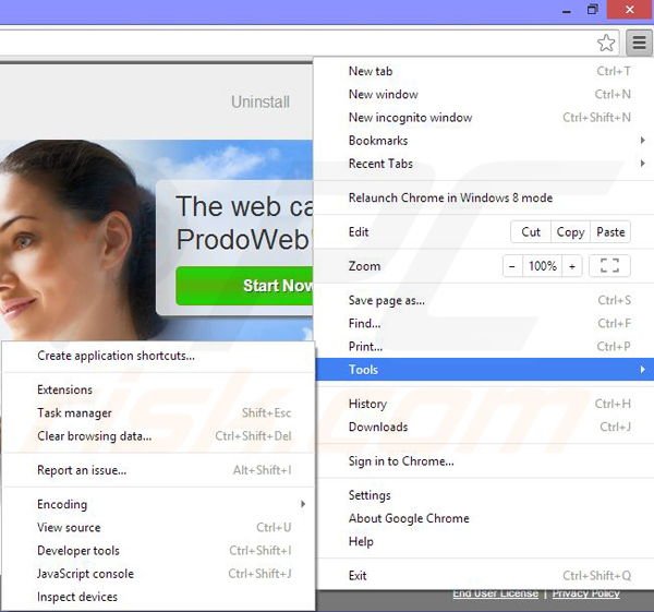 Removing PodoWeb from Google Chrome step 1