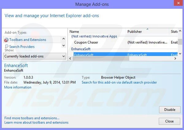 Removing PodoWeb from Internet Explorer step 2
