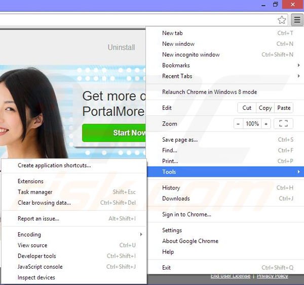 Removing PortalMore from Google Chrome step 1