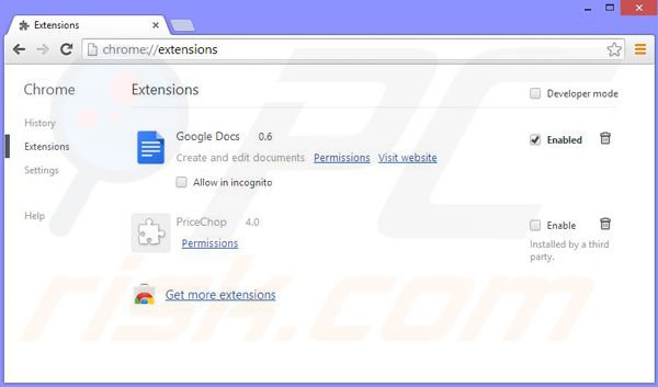 Removing PriceChop ads from Google Chrome step 2
