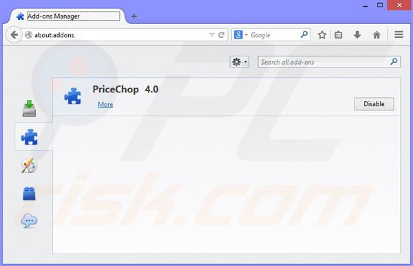 Removing PriceChop ads from Mozilla Firefox step 2
