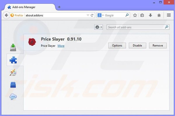 Removing Price Slayer ads from Mozilla Firefox step 2