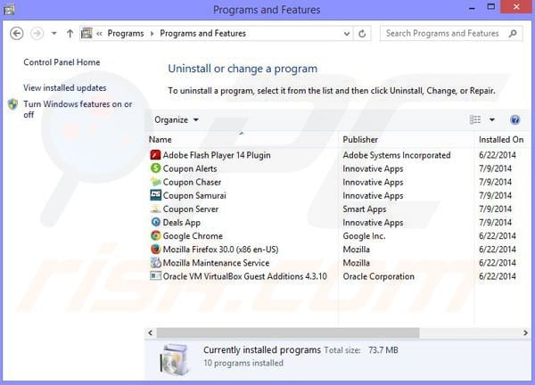 Protect Surf adware uninstall via Control Panel