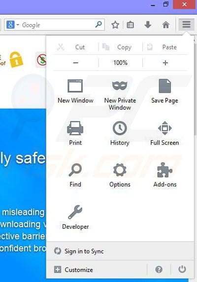 Removing Safe Browse App ads from Mozilla Firefox step 1