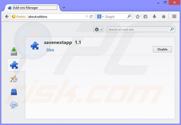 Removing Savenext ads from Mozilla Firefox step 2
