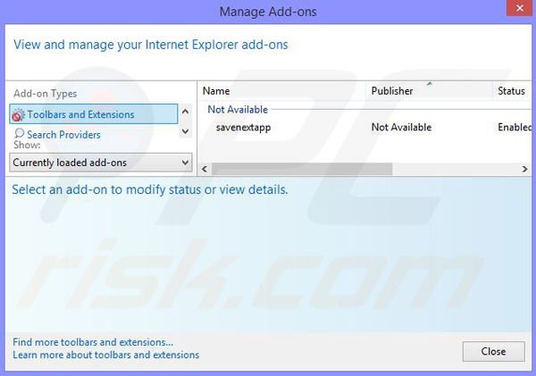 Removing Savenext ads from Internet Explorer step 2