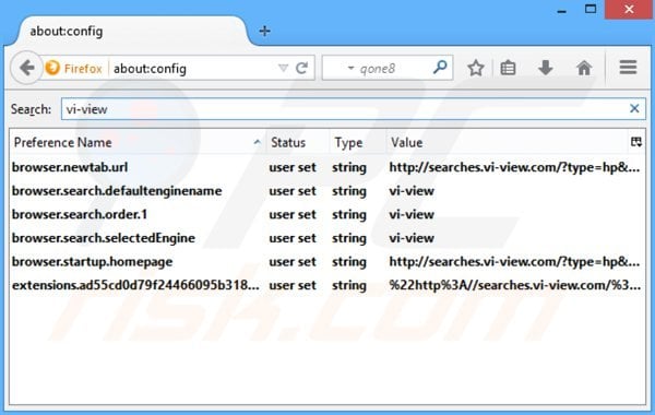 Removing searches.vi-view.com from Mozilla Firefox default search engine