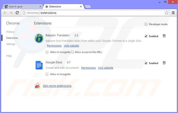 Remove Search-Goal browser hijacker from Google Chrome step 1