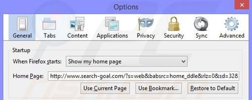 Remove Search-Goal browser hijacker from Mozilla Firefox step 2