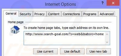 Remove Search-Goal browser hijacker from Internet Explorer step 2
