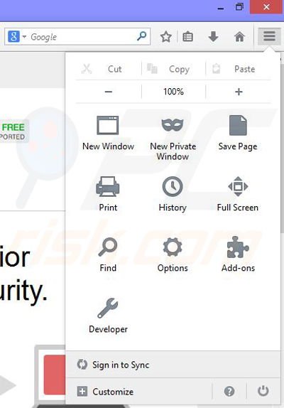 Removing Search Safer ads from Mozilla Firefox step 1