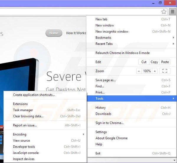 Removing Severe Weather Alerts ads from Google Chrome step 1