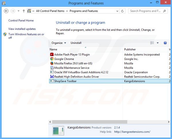 shopsave adware uninstall via Control Panel