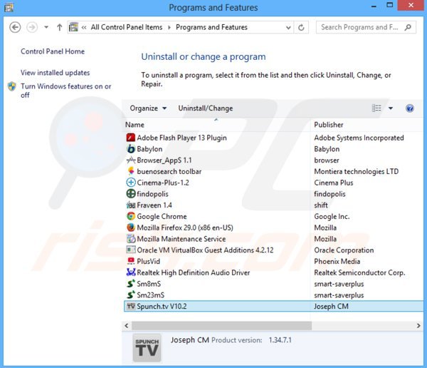 spunch.tv adware uninstall via Control Panel