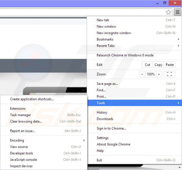 Removing SuperIntext ads from Google Chrome step 1