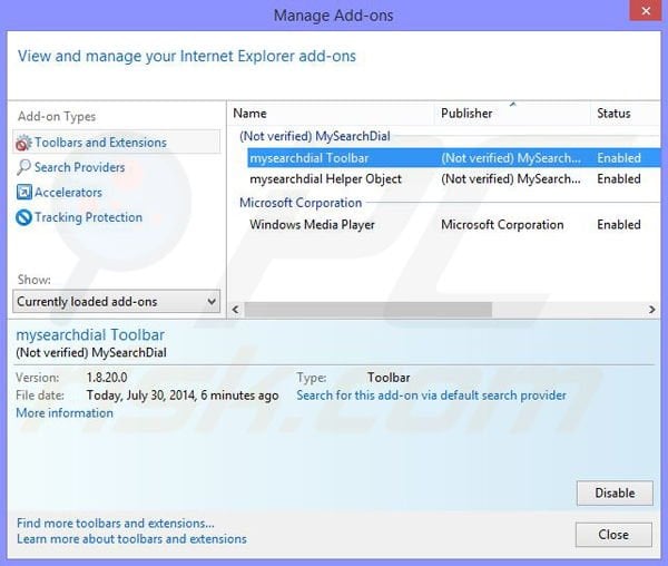 Remove Taplika browser hijacker from Internet Explorer step 1