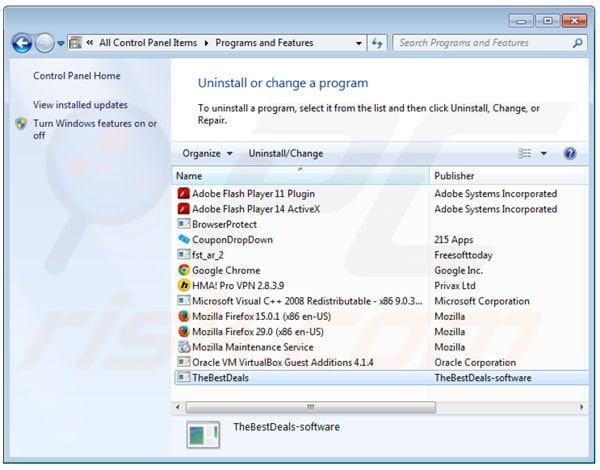 TheBestDeals adware uninstall via Control Panel