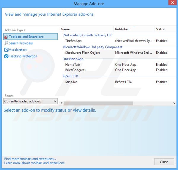 Removing adworld ads from Internet Explorer step 2