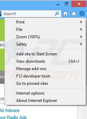 Removing browser shop ads from Internet Explorer step 1