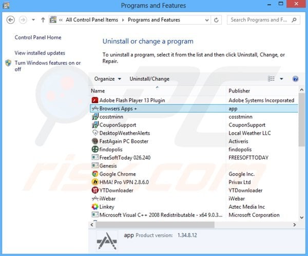 browsers apps + adware uninstall via Control Panel