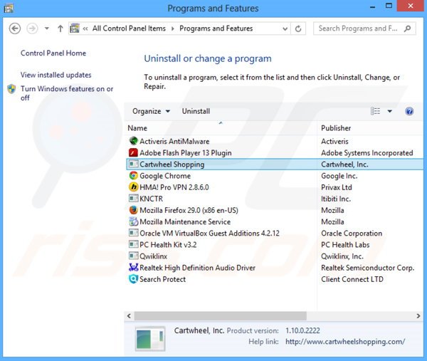 Cartwheel Shopping adware uninstall via Control Panel