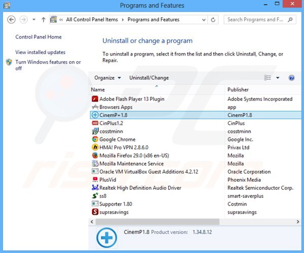 cinemp+ adware uninstall via Control Panel