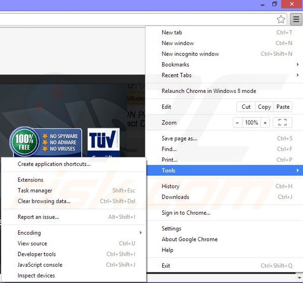 Removing Ciuvo ads from Google Chrome step 1