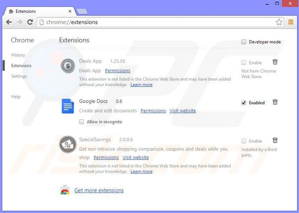 Removing ClearThink from Google Chrome step 2