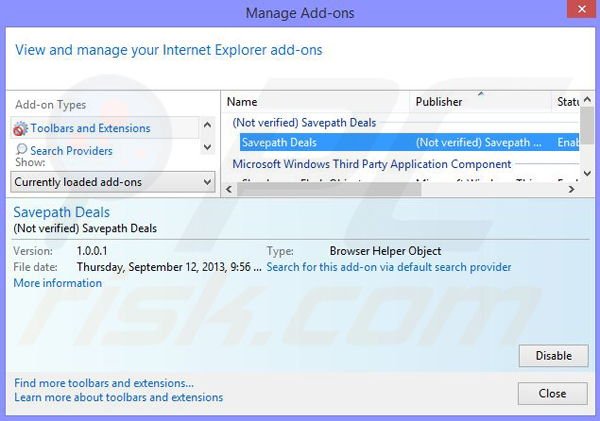 Removing clicktosavings ads from Internet Explorer step 2