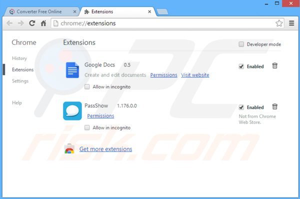 Removing converter free online from Google Chrome step 2