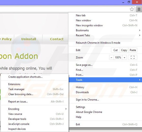 Removing Coupon Addon ads from Google Chrome step 1