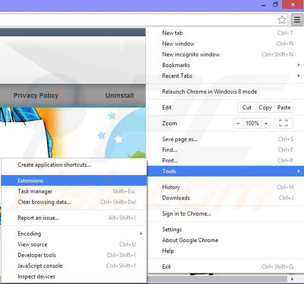Removing CouponScanner ads from Google Chrome step 1