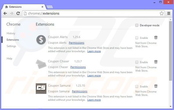 Removing CouponScanner ads from Google Chrome step 2