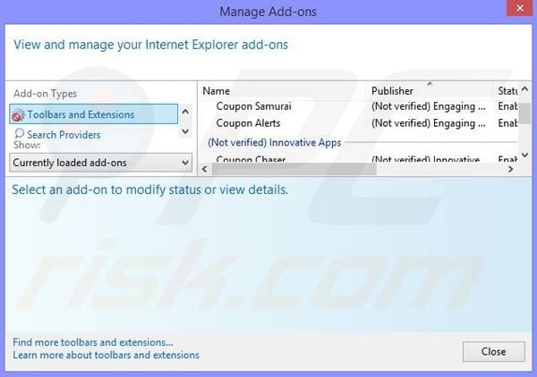 Removing CouponScanner ads from Internet Explorer step 2