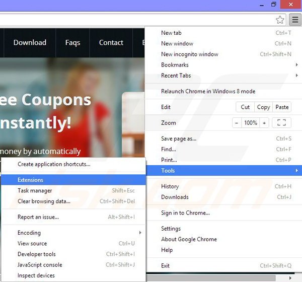 Removing DiscountApp ads from Google Chrome step 1