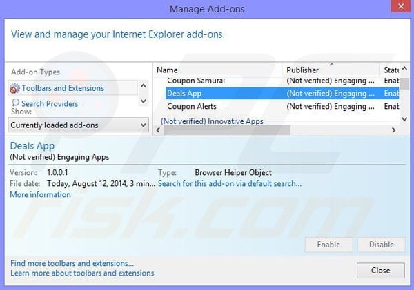 Removing Discountlocator ads from Internet Explorer step 2