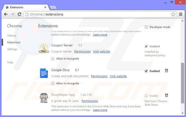Removing DiscountWizard ads from Google Chrome step 2
