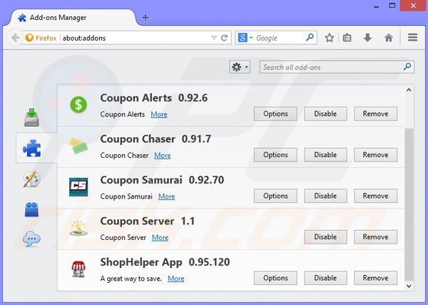 Removing DiscountWizard ads from Mozilla Firefox step 2
